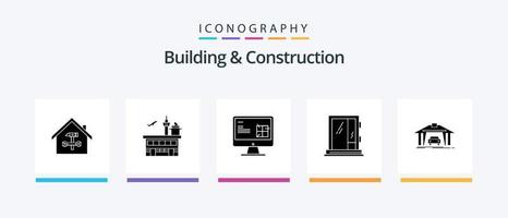 Building And Construction Glyph 5 Icon Pack Including door. lcd. shipping. repair. computer. Creative Icons Design vector