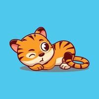 Ilustración de icono de vector de personaje de dibujos animados de tigre lindo. concepto de icono de naturaleza animal divertido aislado.