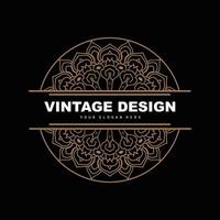 diseño retro vintage, logotipo de adorno vectorial minimalista de lujo, con estilo mandala y batik, ilustración de marca de producto, invitación, banner, moda vector