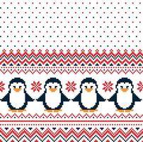 pixel de patrón de navidad de año nuevo con ilustración de vector de pingüinos