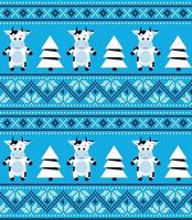 Knitted Christmas and New Year pattern in cows. Wool Knitting Sweater Design. Wallpaper wrapping paper textile print. Eps 10 vector
