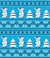 Knitted Christmas and New Year pattern in cows. Wool Knitting Sweater Design. Wallpaper wrapping paper textile print. Eps 10 vector