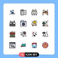 Universal Icon Symbols Group of 16 Modern Flat Color Filled Lines of audio table leader interior books Editable Creative Vector Design Elements