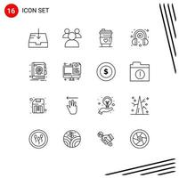 16 iconos creativos signos y símbolos modernos de codificación libro amor dirección aprendizaje elementos de diseño vectorial editables vector