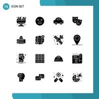 Modern Set of 16 Solid Glyphs and symbols such as america mardi gras automobile theater masks Editable Vector Design Elements