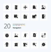 20 Navigation Solid Glyph icon Pack like pin passport book gps passport smart vector