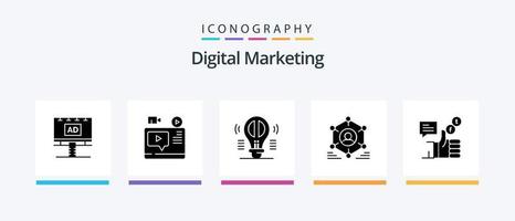 Digital Marketing Glyph 5 Icon Pack Including group. network. youtube. thinking. creative thinking. Creative Icons Design vector