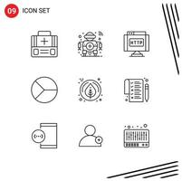 Pack of 9 creative Outlines of pie finance tech chart link Editable Vector Design Elements