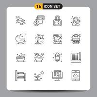 Pack of 16 Modern Outlines Signs and Symbols for Web Print Media such as disease baby marketing islamic women arab women Editable Vector Design Elements