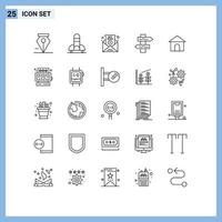 25 Universal Line Signs Symbols of house building hot road index Editable Vector Design Elements