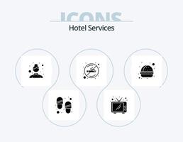 Hotel Services Glyph Icon Pack 5 Icon Design. . hamburger. hotel maid. fast food. sign vector