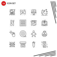 16 Universal Outline Signs Symbols of dish cutlery life star night Editable Vector Design Elements
