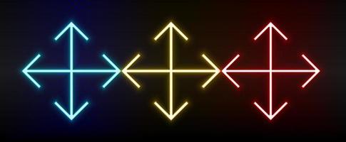 Neon icons. Ui arrow. Set of red, blue, yellow neon vector icon on darken background