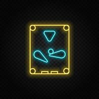 pinball, arcade, icono de neón del juego. icono de vector de neón azul y amarillo. fondo transparente de vectores