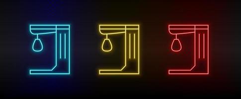 Neon icons. Punch game retro arcade. Set of red, blue, yellow neon vector icon on darken background