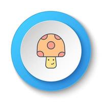 Round button for web icon. Video game, mushroom, retro, arcade. Button banner round, badge interface for application illustration on white background vector