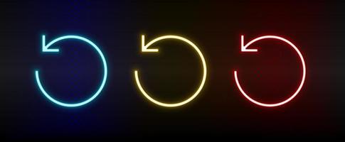 Neon icons. Ui arrow. Set of red, blue, yellow neon vector icon on darken background