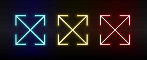 Neon icons. Ui arrow. Set of red, blue, yellow neon vector icon on darken background