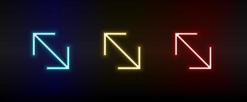 Neon icons. Ui arrow. Set of red, blue, yellow neon vector icon on darken background