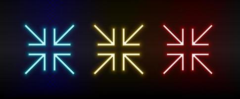 Neon icons. Ui arrow. Set of red, blue, yellow neon vector icon on darken background