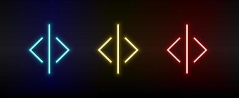 Neon icons. Ui arrow. Set of red, blue, yellow neon vector icon on darken background