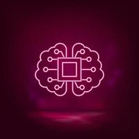 Brain, mechanism, intelligence neon icon - vector Artificial intelligence