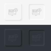 Ai, computer, code icon - Vector. Artificial intelligence neumorphic style vector icon set