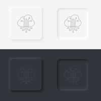 Cloud, smart, information, network icon - Vector. Artificial intelligence neumorphic style vector icon set