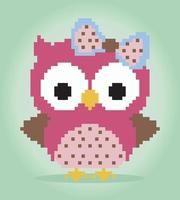 8 bit pixels owl. Animals for game assets and cross stitch patterns in vector illustrations.
