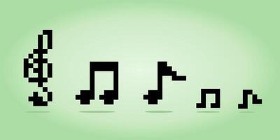 8 bit pixel of note music for game assets and cross stitch patterns in vector illustrations.