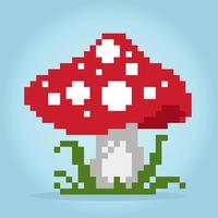 8 bit pixel mushroom icon. Plant for game assets and cross stitch patterns in vector illustrations.