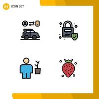 Pack of 4 creative Filledline Flat Colors of car human technology security pot Editable Vector Design Elements