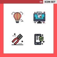 Set of 4 Commercial Filledline Flat Colors pack for balloon pincers hot list tool Editable Vector Design Elements