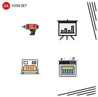 User Interface Pack of 4 Basic Filledline Flat Colors of drill bed cordless board service Editable Vector Design Elements