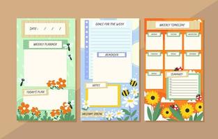página de mesa de primavera de flores e insectos vector