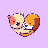 Cute Dog And Cat Logo Cartoon Vector Icon Illustration. Animal Love Icon Concept Isolated Premium Vector. Flat Cartoon Style