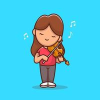 Cute Girl Playing Violin Cartoon Vector Icon Illustration. People Music Icon Concept Isolated Premium Vector. Flat Cartoon Style