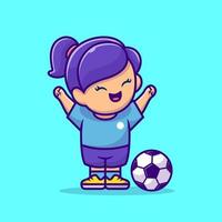 ilustración de icono de vector de dibujos animados de niña de fútbol. gente deporte icono concepto aislado premium vector. estilo de dibujos animados plana