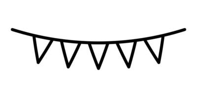 Row of triangular paper garland, hanging paper flags icon in line style design isolated on white background. Editable stroke. vector