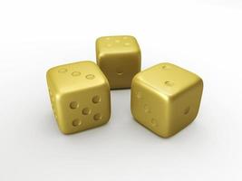 Three lucky gold dice isolated on white. 3d render photo