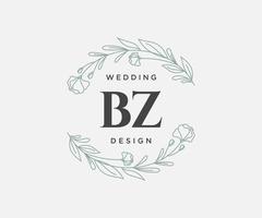 colección de logotipos de monograma de boda con letras iniciales bz, plantillas florales y minimalistas modernas dibujadas a mano para tarjetas de invitación, guardar la fecha, identidad elegante para restaurante, boutique, café en vector