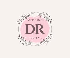 DR Initials letter Wedding monogram logos template, hand drawn modern minimalistic and floral templates for Invitation cards, Save the Date, elegant identity. vector