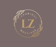 Plantilla de logotipos de monograma de boda con letras iniciales lz, plantillas florales y minimalistas modernas dibujadas a mano para tarjetas de invitación, guardar la fecha, identidad elegante. vector