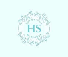 plantilla de logotipos de monograma de boda con letras iniciales hs, plantillas florales y minimalistas modernas dibujadas a mano para tarjetas de invitación, guardar la fecha, identidad elegante. vector