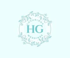 plantilla de logotipos de monograma de boda con letras iniciales hg, plantillas florales y minimalistas modernas dibujadas a mano para tarjetas de invitación, guardar la fecha, identidad elegante. vector