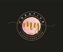 initial MY Feminine logo beauty monogram and elegant logo design, handwriting logo of initial signature, wedding, fashion, floral and botanical with creative template. vector