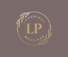 Plantilla de logotipos de monograma de boda con letras iniciales lp, plantillas florales y minimalistas modernas dibujadas a mano para tarjetas de invitación, guardar la fecha, identidad elegante. vector