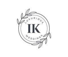 IK Initials letter Wedding monogram logos template, hand drawn modern minimalistic and floral templates for Invitation cards, Save the Date, elegant identity. vector