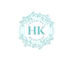 HK Initials letter Wedding monogram logos template, hand drawn modern minimalistic and floral templates for Invitation cards, Save the Date, elegant identity. vector