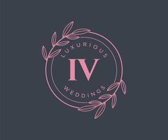 IV Initials letter Wedding monogram logos template, hand drawn modern minimalistic and floral templates for Invitation cards, Save the Date, elegant identity. vector